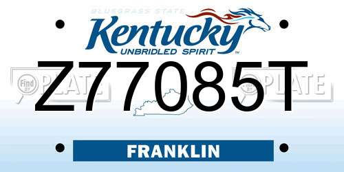 Z77085T Kentucky License Plate