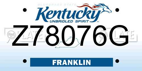 Z78076G Kentucky License Plate