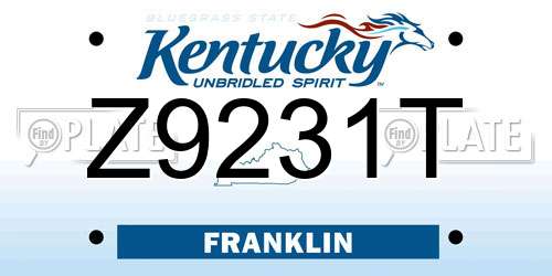 Z9231T Kentucky License Plate
