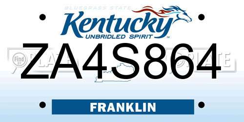 ZA4S864 Kentucky License Plate