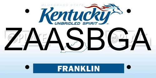ZAASBGA Kentucky License Plate