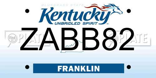 ZABB82 Kentucky License Plate