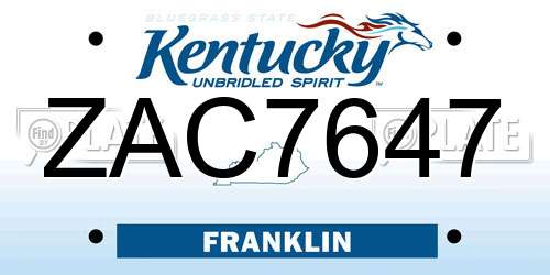 ZAC7647 Kentucky License Plate