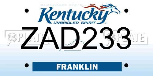 ZAD233 Kentucky License Plate