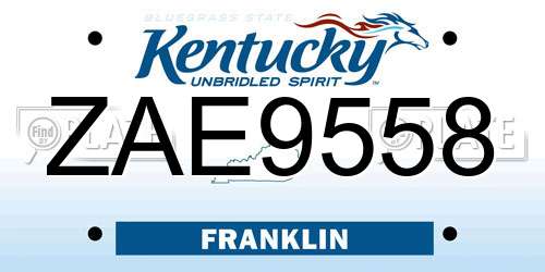 ZAE9558 Kentucky License Plate