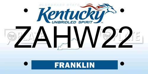 ZAHW22 Kentucky License Plate