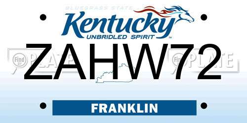 ZAHW72 Kentucky License Plate
