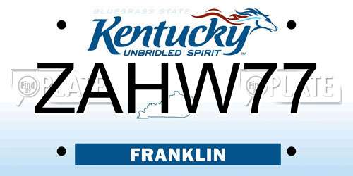 ZAHW77 Kentucky License Plate