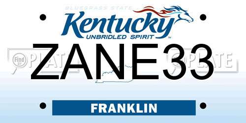 ZANE33 Kentucky License Plate