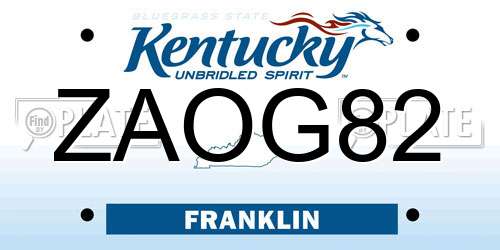 ZAOG82 Kentucky License Plate