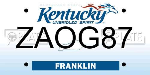 ZAOG87 Kentucky License Plate