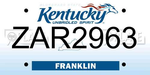 ZAR2963 Kentucky License Plate