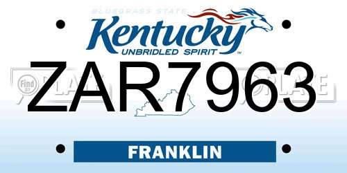 ZAR7963 Kentucky License Plate