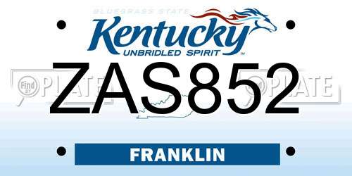ZAS852 Kentucky License Plate