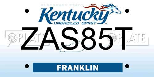 ZAS85T Kentucky License Plate