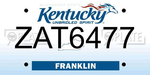 ZAT6477 Kentucky License Plate