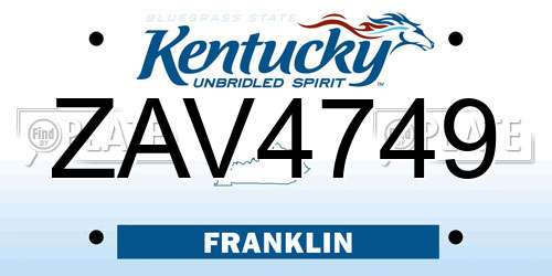 ZAV4749 Kentucky License Plate