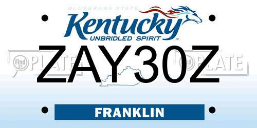 ZAY30Z Kentucky License Plate