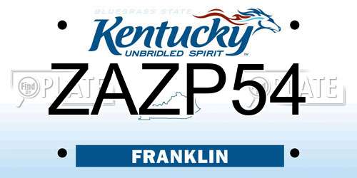ZAZP54 Kentucky License Plate
