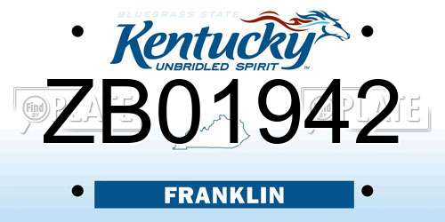ZB01942 Kentucky License Plate