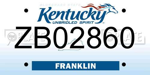 ZB02860 Kentucky License Plate
