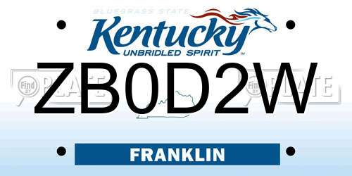 ZB0D2W Kentucky License Plate