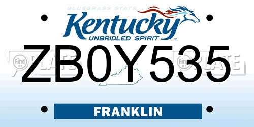 ZB0Y535 Kentucky License Plate