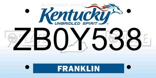 ZB0Y538 Kentucky License Plate