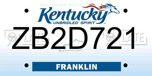 ZB2D721 Kentucky License Plate
