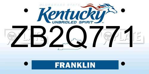 ZB2Q771 Kentucky License Plate