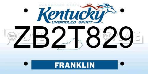 ZB2T829 Kentucky License Plate