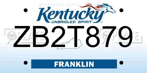 ZB2T879 Kentucky License Plate
