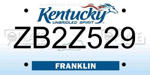 ZB2Z529 Kentucky License Plate