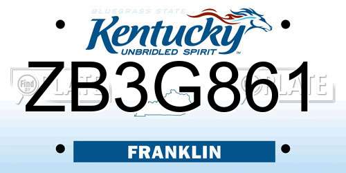 ZB3G861 Kentucky License Plate