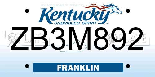 ZB3M892 Kentucky License Plate
