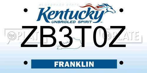 ZB3T0Z Kentucky License Plate