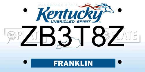 ZB3T8Z Kentucky License Plate
