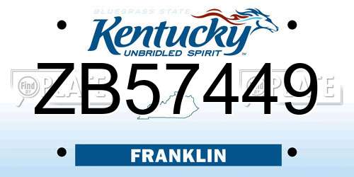 ZB57449 Kentucky License Plate