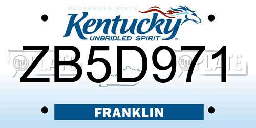 ZB5D971 Kentucky License Plate