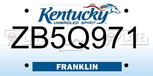 ZB5Q971 Kentucky License Plate