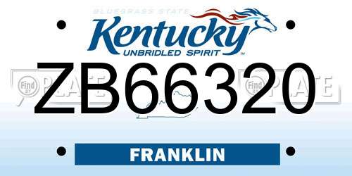 ZB66320 Kentucky License Plate