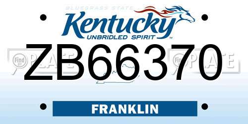 ZB66370 Kentucky License Plate