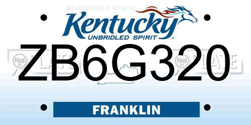 ZB6G320 Kentucky License Plate