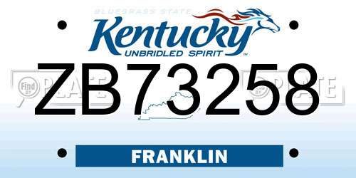 ZB73258 Kentucky License Plate