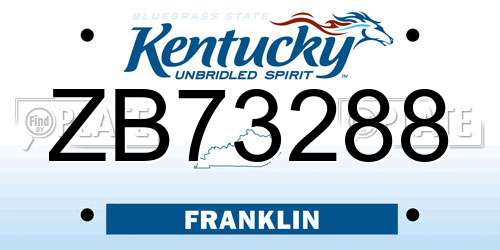 ZB73288 Kentucky License Plate