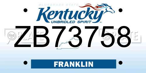 ZB73758 Kentucky License Plate