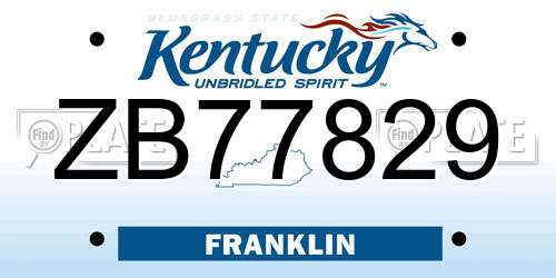 ZB77829 Kentucky License Plate