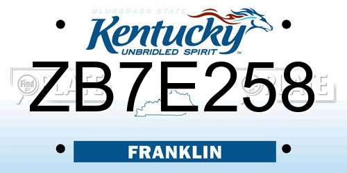 ZB7E258 Kentucky License Plate