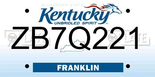 ZB7Q221 Kentucky License Plate