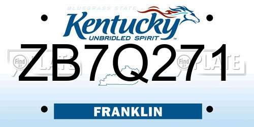 ZB7Q271 Kentucky License Plate